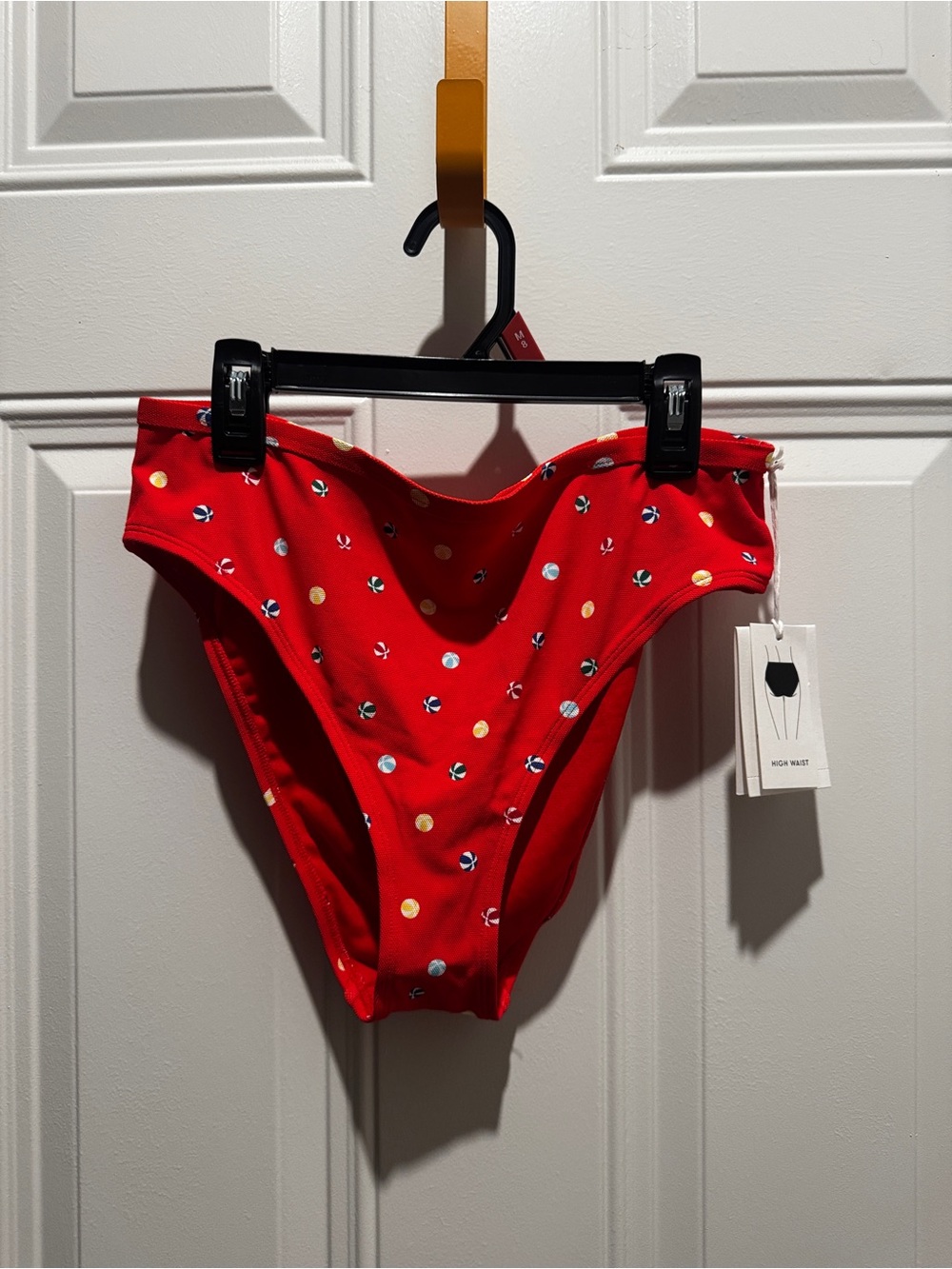 High-Waist Red Polka Dot Bikini Bottoms - Playful Summer Style